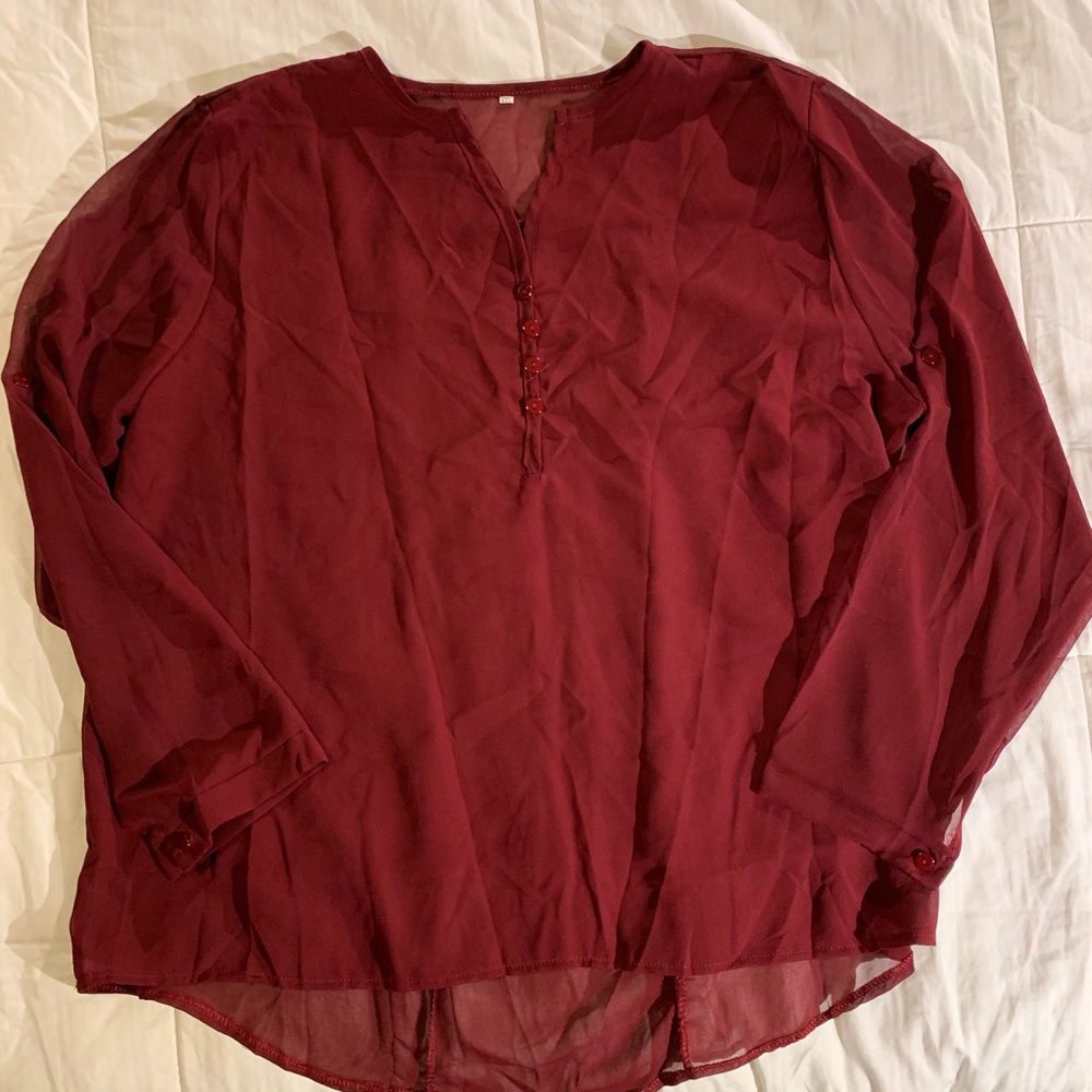 NWOT Burgundy Wine Sheer Blouse w/Design Accents